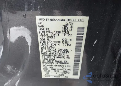 2006 Infiniti Qx56 from USA, damaged, VIN 5N3AA08C36N806381